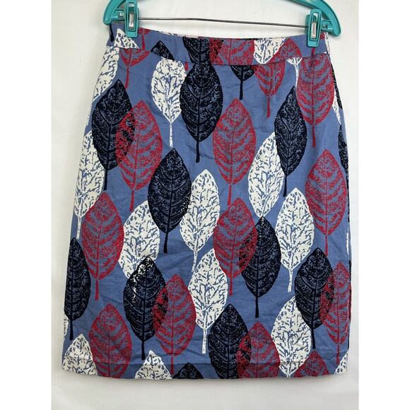 Boden Women's Size 8L Red White Blue Leaf Print Knee Length Lined Skirt - Picture 8 of 8